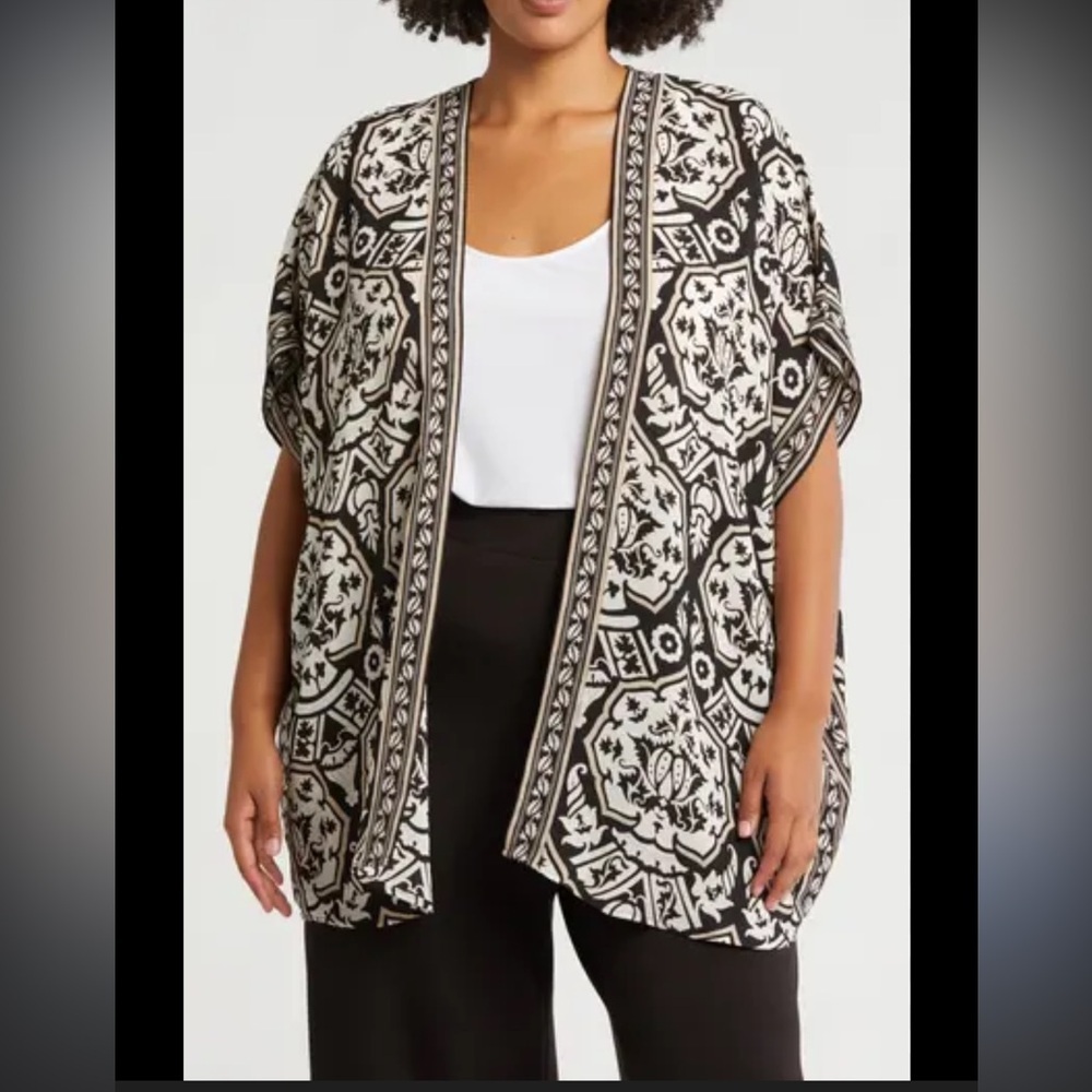 NWT Max Studio Cream/Black/Tan Medallion 2 piece set Wide-Leg Pants and Kimono - Picture 5 of 13